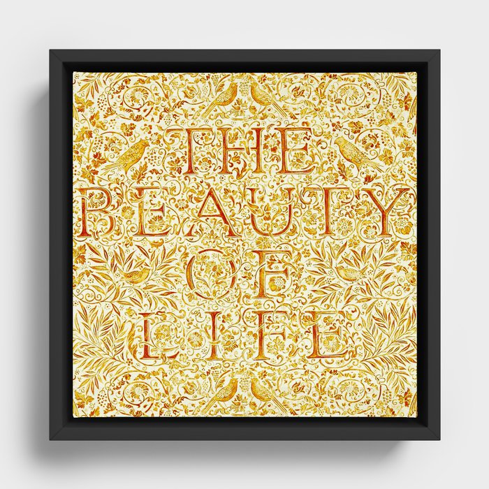 The Beauty Of Life - Gold - Vintage Pattern Framed Canvas