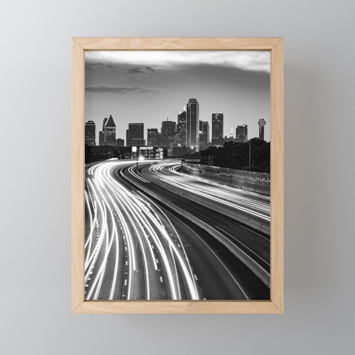 Big Dallas Skyline - Black and White Framed Mini Art Print