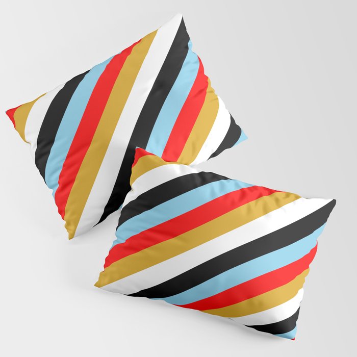 Sky Blue, Red, Goldenrod, White & Black Colored Lines/Stripes Pattern Pillow Sham