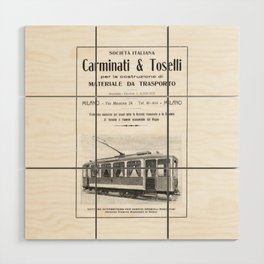Old Italian Retro Vintage Advertising Lithograph Milano Tram Bus Line Wood Wall Art