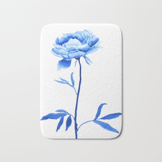 one blue peony painting Bath Mat