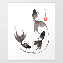 Follow the Leader - Goldfish Sumi-e Painting Art Print