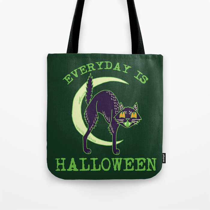 Cute Kitschy Vintage Green Halloween Cat - Everyday is Halloween Tote Bag