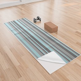 [ Thumbnail: Powder Blue, Dim Gray, and Dark Grey Colored Striped/Lined Pattern Yoga Towel ]