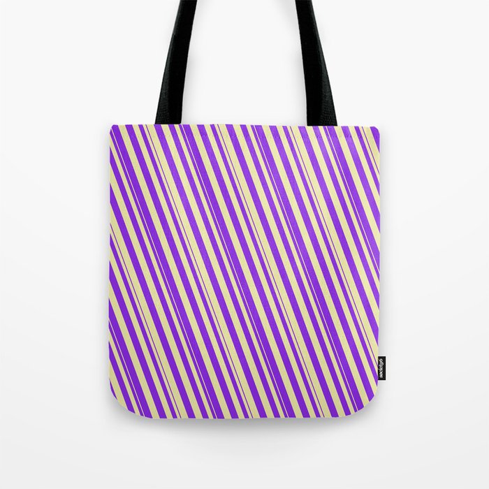Purple and Pale Goldenrod Colored Striped/Lined Pattern Tote Bag