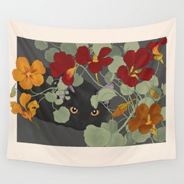 Nasturtium Cat Wall Tapestry