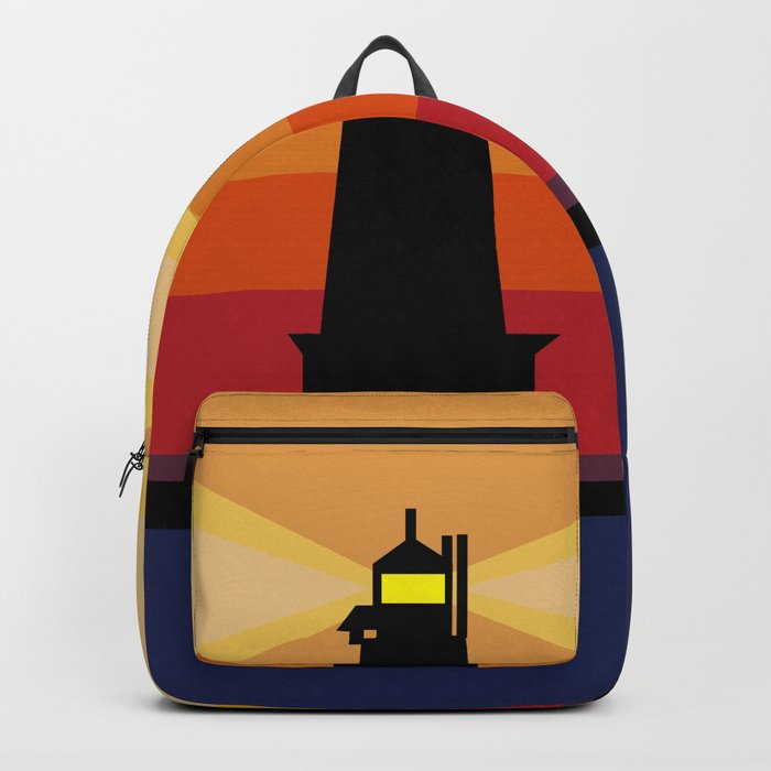 Lighthouse Silhouette At Sunset in Michigan Backpack