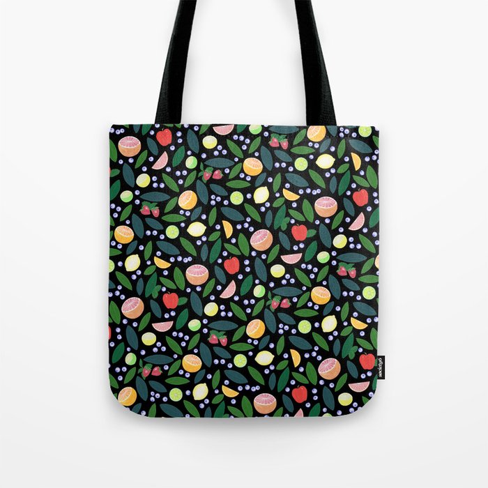 Mixed Fruit with Grapefruit, Blueberries, Lemons, Limes, Apples, and Leaves Tote Bag