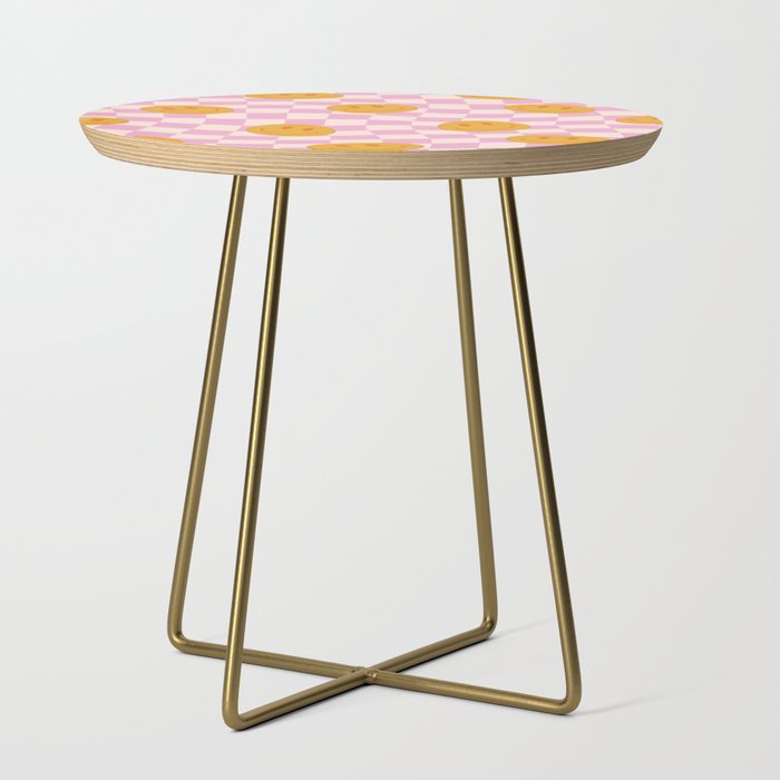 Groovy Smiley Faces on Pastel Pink Twisted Checkerboard Side Table