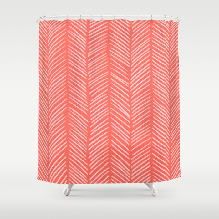 Coral Herringbone Shower Curtain