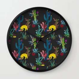 Mexican Cacti Wall Clock | Digital, Cactus, Desert, Gouache, Coati, Pattern, Colourful, Painting, Bright, Biome 