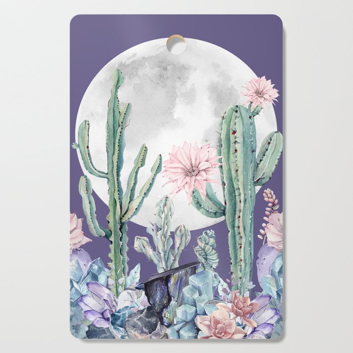 Desert Cactus Full Moon Succulent Garden on Purple Cutting Board