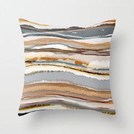 Abstract Agate Brown Blue Neutral Earth Tones Throw Pillow