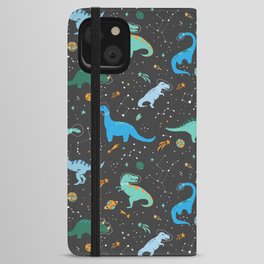 Dinosaurs in Space in Blue iPhone Wallet Case