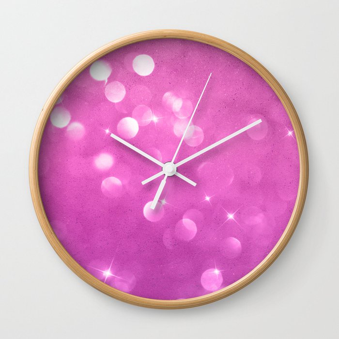 Abstract Pink Lilac White Bokeh Glitter Gradient Wall Clock