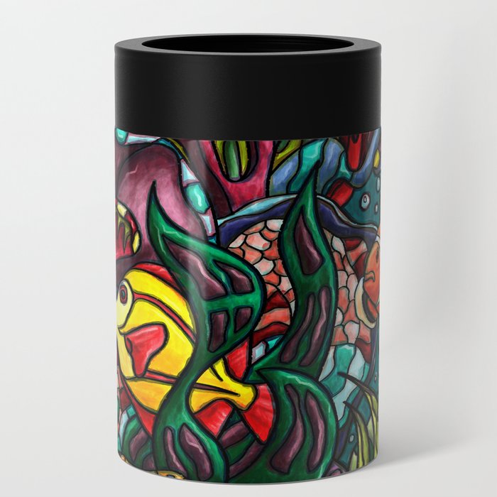 Tropical fish in coral reef painting, colorful under the sea life Can Cooler