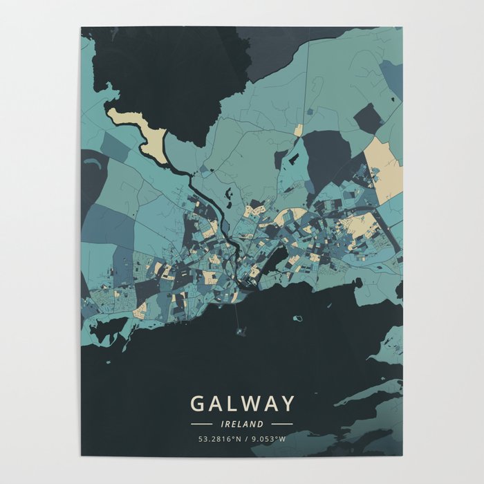 Galway, Ireland - Cream Blue Poster