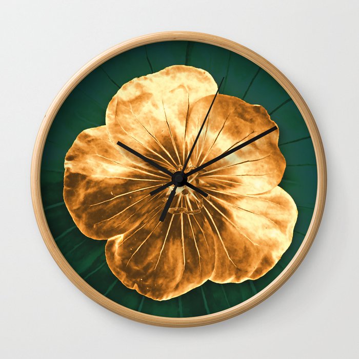 Golden flower on green Wall Clock