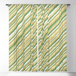 [ Thumbnail: Vibrant Green, Tan, Goldenrod, Dark Green & White Colored Pattern of Stripes Sheer Curtain ]