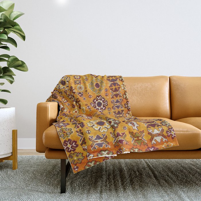 Camel Ochre Antique Colorful Moroccan Rug Print Throw Blanket