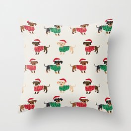 Dachshund christmas sweater holiday santa hat doxie dachsie lovers Throw Pillow