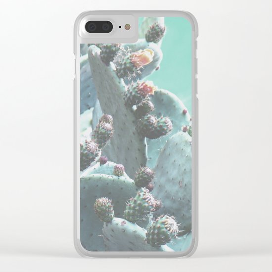 Green Flowering Cacti Clear iPhone Case