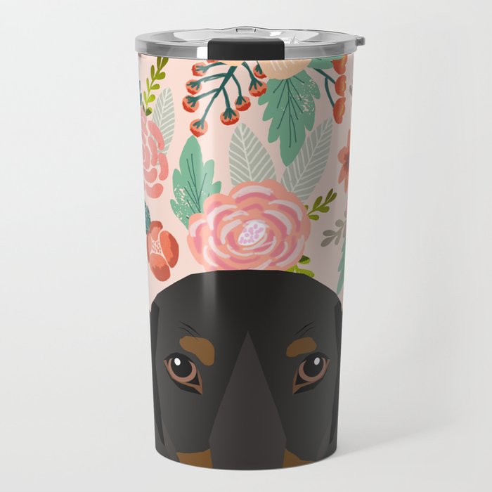 Dachshund florals cute pet gifts black and tan dachshund gifts for dog lover with weener dog Travel Mug