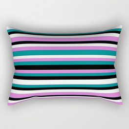 [ Thumbnail: Orchid, Teal, Black, and Mint Cream Colored Striped/Lined Pattern Rectangular Pillow ]