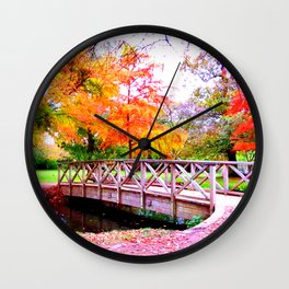 Autumn Woodland Bridge  Wall Clock