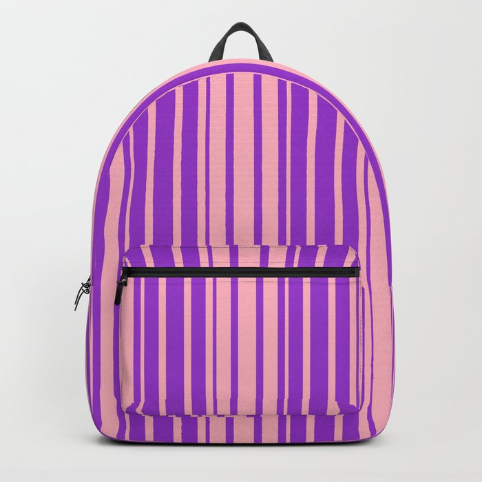 Dark Orchid & Light Pink Colored Lined Pattern Backpack
