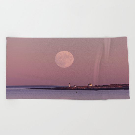 Lighthouse Moonrise Beach Towel