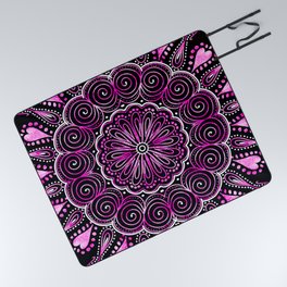Twirly Purple Mandala with Pink Hearts Picnic Blanket