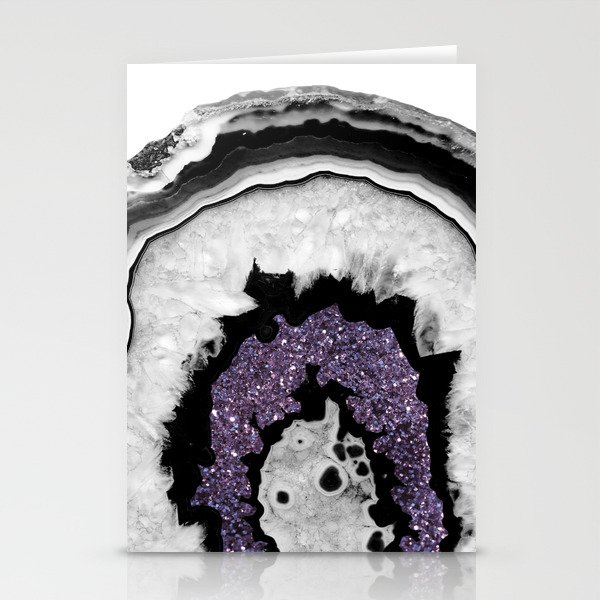 Gray Black White Agate with Ultra Violet Glitter #1 (Faux Glitter) #gem #decor #art #society6 Stationery Cards