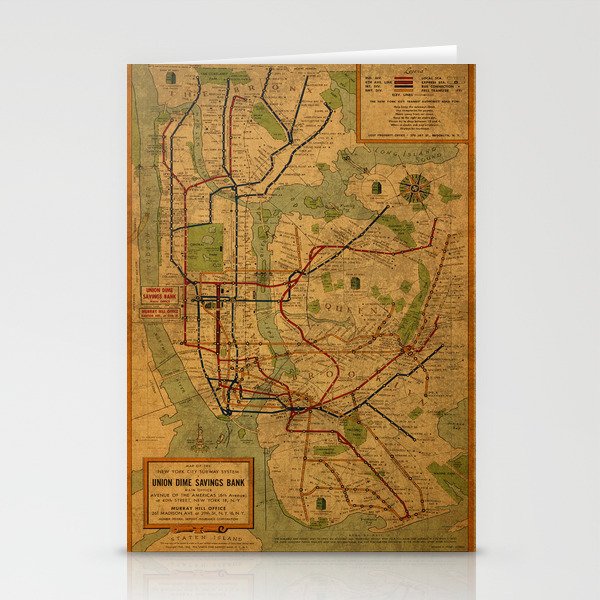 New York City Subway Vintage Map Stationery Cards