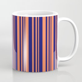 [ Thumbnail: Coral and Midnight Blue Colored Lines/Stripes Pattern Coffee Mug ]