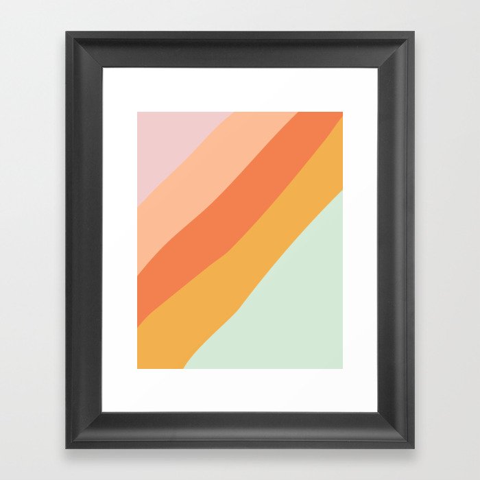 Colorful Retro Diagonal Stripes in Sorbet Pastels Framed Art Print