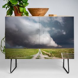 Low Clearance - Country Road Leads to Ground Scraping Storm Cloud on Spring Day in Oklahoma Credenza