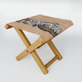 Natural Tapa With Black And White Tribal Overlay Folding Stool