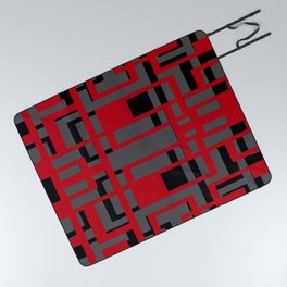 Rectangles Red and Black Geo Abstract On Grey Picnic Blanket
