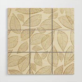 Abstract ivory gold glitter foliage leaf pattern Wood Wall Art