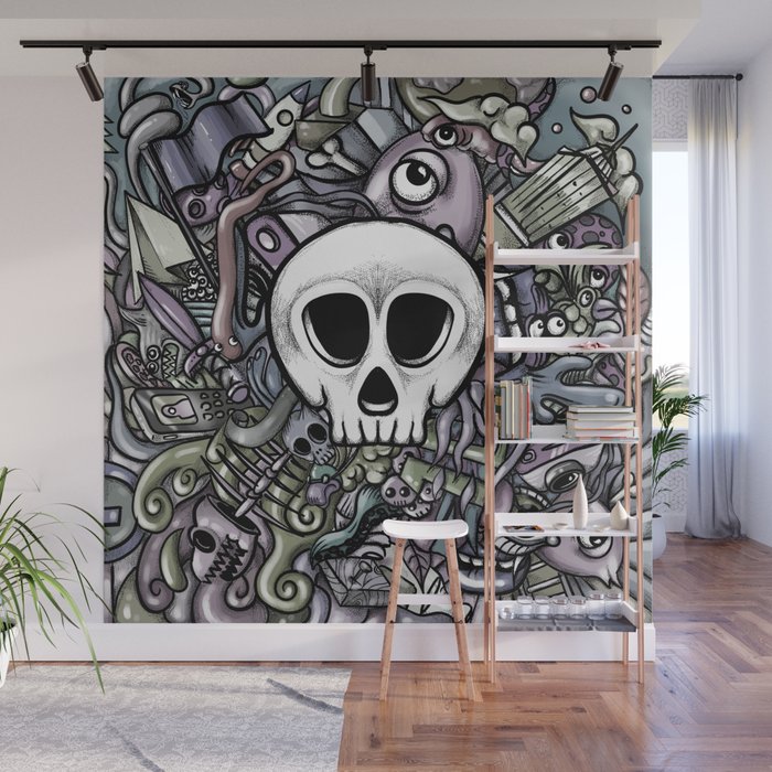 Doodle Skull Wall Mural By Hfdmarques Society6 Fire skull wall mural easy installation 365 days to return browse other patterns from this collection! doodle skull wall mural by hfdmarques