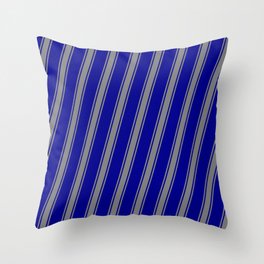 [ Thumbnail: Dark Blue & Grey Colored Striped Pattern Throw Pillow ]