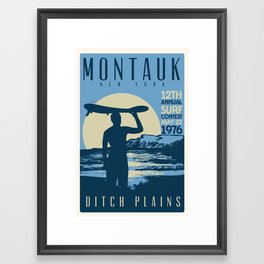 Montauk Ditch Plains Retro Vintage Surf Framed Art Print