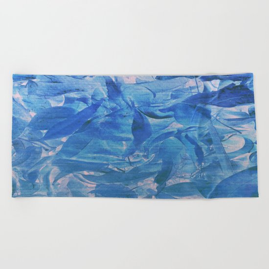 Abstract Blue Leaves Beach Towel