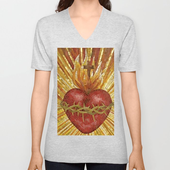 Sacred heart stained glass V Neck T Shirt