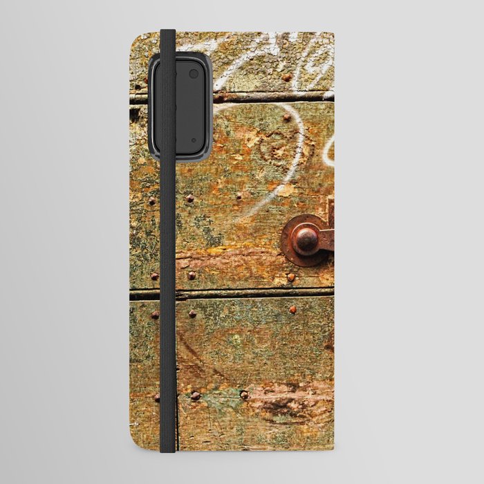 Antique Weathered Wooden Door Rusty Latch Wood Texture Android Wallet Case