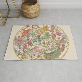 Libra Antique Astrology Zodiac Pictorial Map Rug | Zodiac, Libra, Round, Astrology, Heavens, Pictorialmap, Watercolor, Illustration, Antique, Drawing 