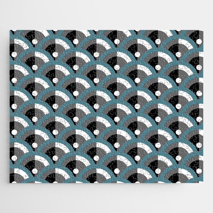 Teal Gray Black White Scallop Dot Pattern Pairs DV 2022 Popular Colour Wish Upon a Star 0668 Jigsaw Puzzle