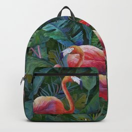 tropical pattern with flamingos Backpack | Botanicalart, Magical, Oil, Green, Pink, Fairytale, Bananaleaves, Acrylic, Abstract, Pattern 