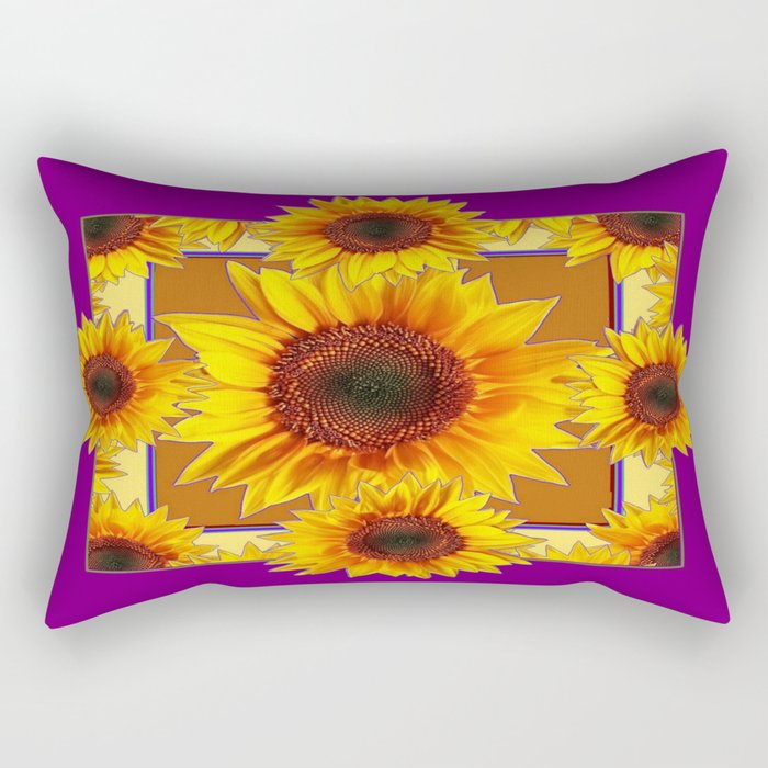Decorative Purple-Brown Yellow Sunflowers Abstract Design Rectangular Pillow